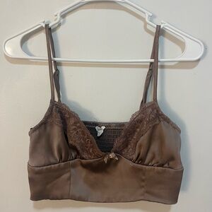 Zara Brown Lace Bralette with Floral Detailing